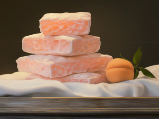 Wall Mural - stack of peach-scented soap