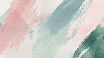 Poster -  A whimsical abstract depicts a pastel palette of pink, green, and blue against a pristine white backdrop, adorned with a playful