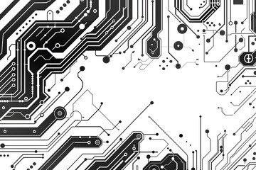 Black and White Circuit Board Vector Design | Modern Technology and Digital Art Illustration