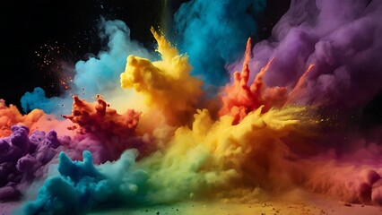 Wall Mural - Burst explosion of colorful smoke and paint on solid white background, combination of rainbow colors and solid background design