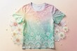 © kittipon - Soft romantic whimsical dreamy pastel color scheme featuring elegant lace patterns on feminine floral t-shirt mock-up psd with subtle gradient effect