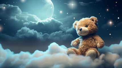 Wall Mural - teddy bear on the moon