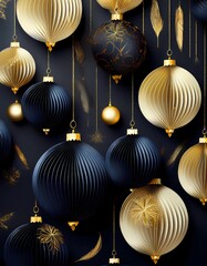 Poster - petrol black and gold christmas background, modern boho background for christmas