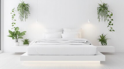 Wall Mural - Minimalist White Bedroom Interior Design with Plants