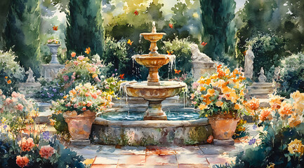 Watercolor Rhapsody: A Renaissance Garden in Full Bloom