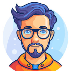 Wall Mural - Hipster guy with beard and glasses. Vector illustration in cartoon style.