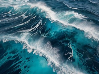 Wall Mural - Sea waves aerial view, turbulent waves blue and white landscape, nature and freshness