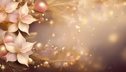 Poster - romantic Christmas background in pink, rose and gold with golden glitter particles