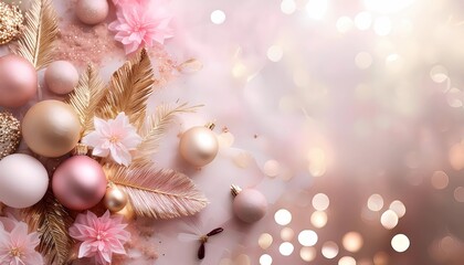 Wall Mural - romantic Christmas background in pink, rose and gold with golden glitter particles