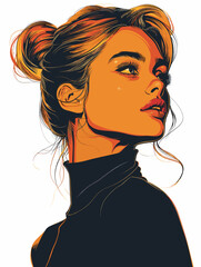 Wall Mural - Portrait of a beautiful young woman in profile. Vector illustration