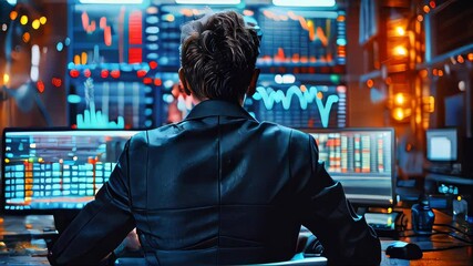Poster - A focused programmer working on code on multiple monitors at night