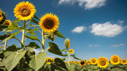 Wall Mural - Sunflower field under blue sky background