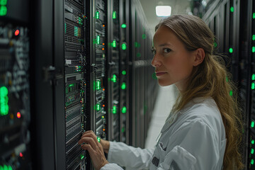 Wall Mural - A team of scientists using a supercomputer to analyze large datasets, showcasing the power of high-performance computing in research.