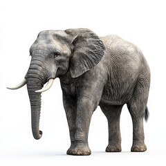 A large elephant stands alone on a white background