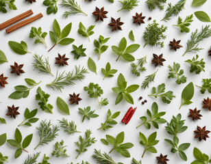 spices and herbs on white