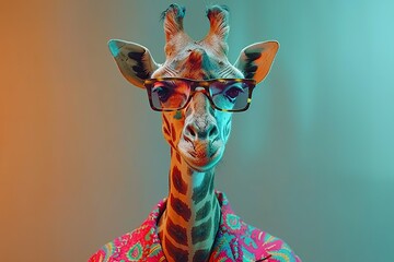 Canvas Print - A Cool Giraffe in Glasses