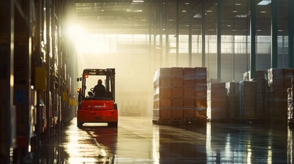 Forklift in a Large Warehouse