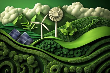 Poster - Energy Illustration Clean Energy, Green, and Innovation depicted in a bright, eco-friendly design where various clean energy sources like wind, solar, and hydro are combined in a green-themed