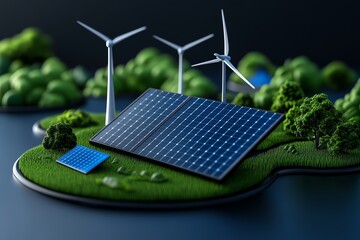 Canvas Print - Energy Illustration Clean Energy, Innovation, and Sustainability shown in a futuristic landscape where clean energy sources like solar, wind, and hydro work together to power a sustainable and