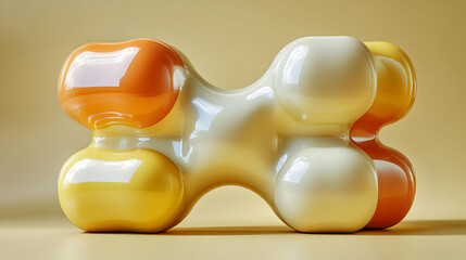 Wall Mural - Abstract glossy sculpture with yellow, white and orange spheres.