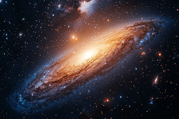 Wall Mural - a view from a telescope showing the andromeda galaxy colliding with the milky way, representing futu