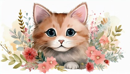 Cute cat watercolor clipart.