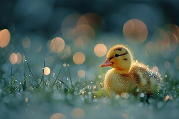 Canvas Print - Duckling in the Dew