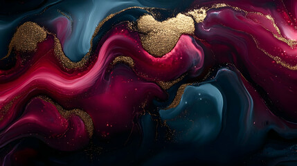 Canvas Print - Abstract red and blue swirls with gold glitter.