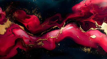 Poster - Abstract red and gold swirled liquid art.