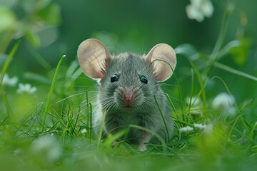 Wall Mural - A Curious Mouse in the Grass