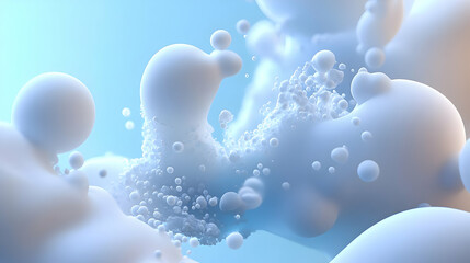 Poster - Abstract white and blue liquid bubbles in a soft background.