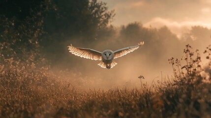 Wall Mural - Barn Owl in Flight at Dawn