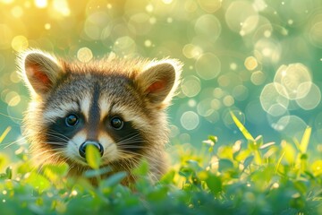 Wall Mural - Cute Raccoon in a Garden