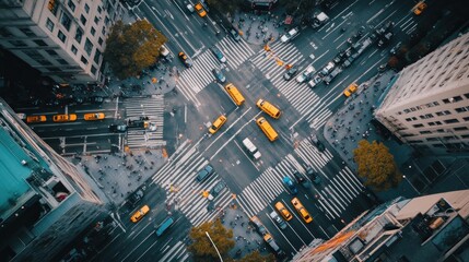 Sticker - Aerial View of a Busy City Intersection