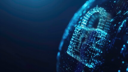 Poster - A glowing digital padlock stands on a network of lines and dots, representing digital security.