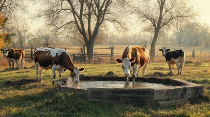 Wall Mural - Cows Drinking from a Water Trough