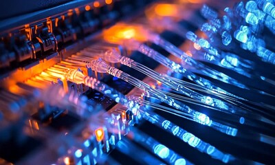 Closeup of Network Cables and Switch