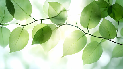 Poster - Close up of green leaves with sunlight shining through.