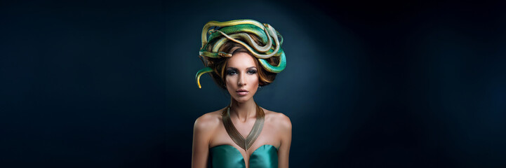 medusa modern dress woman green snake hair