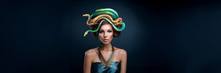 Poster - medusa woman green snake hairstyle hat reptile