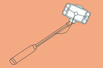 Sticker - Vector Art of Selfie Stick in Line Drawing Style- Perfect for Graphic Design