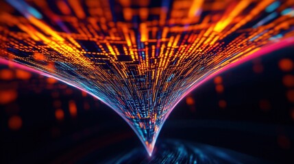 Aufkleber - A computer generated image of a long, thin, orange and blue line. The line is curved and he is a vortex. The image has a futuristic and abstract feel to it
