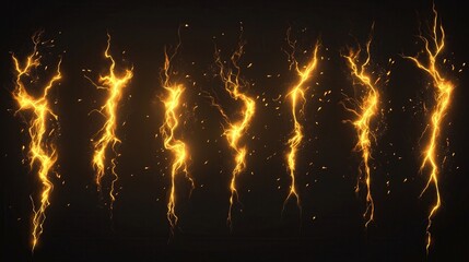Poster - a series of yellow sparks with black background. the sparks are arranged in a row and are of varying