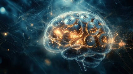Poster - A brain with gears and a blue background