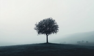 Wall Mural - a tree stands alone in a field of grass. the sky is overcast and the tree is the only thing visible