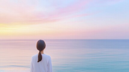 Poster - Secret Cliffside View Overlooking a Serene Ocean with Colorful Sunset