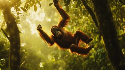 Poster - Orangutan Swinging in the Rainforest