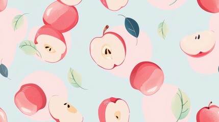 Poster - Seamless repetitive pattern background of fresh ripe apple for fabric design