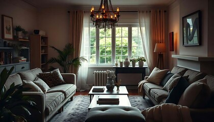 a living room filled with furniture and a window, cozy living room background, sublime-comfy-elegant ambience, Light Filled Interior Photo of Living Room Apartment Home created with generative ai