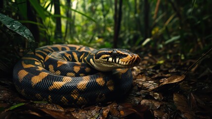 Wall Mural - Python Snake in a Tropical Forest